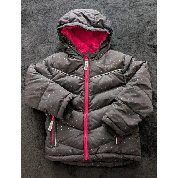 Eddie Bauer Kids Toddler Girls Classic Down Jacket Black Pink Sparkly Rainbow 4T - Picture 1 of 12